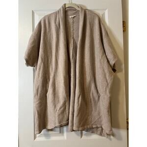 Eileen Fisher Oatmeal Tan Short Sleeve Cardigan Kimono Cape Sweater Sz S/M